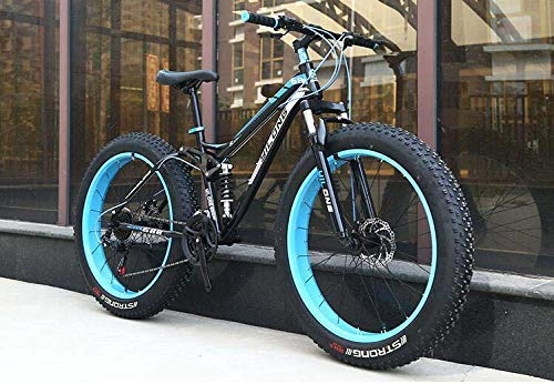 Fat Tyre Mountain Bike : LUO Bicycle, Fat Tire Mountain Bike for Adults, High Carbon Steel Frame, Hardtail Dual Suspension Frame, Double Disc Brake, 4.0 inch Tire, E, 24 inch 24 Speed, B, 24 inch 21 Speed