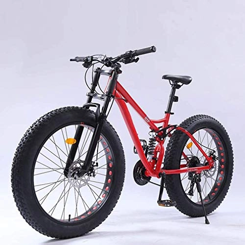 Fat Tyre Mountain Bike : LUO Bike，Adult Fat Tire Mountain Bike, Full Suspension Off-Road Snow Bikes, Double Disc Brake Beach Cruiser Bicycle, Student Highway Bicycles, 26 inch Wheels, Orange, 24 Speed, Red, 21 Speed
