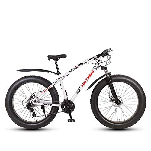Fat Tyre Mountain Bike : LUO Bike，Mens Adult Fat Tire Mountain Bike, Variable Speed Snow Bikes, Double Disc Brake Beach Bicycle, 26 inch Wheels Cruiser Bicycles, Silver, 24 Speed, White, 27 Speed