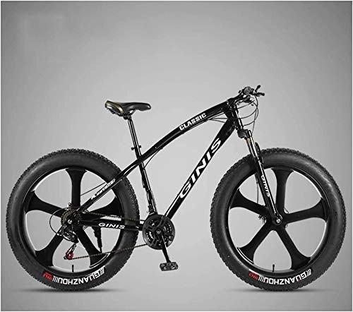 Fat Tyre Mountain Bike : LYQZ 26 Inch Mountain Bicycle, High-carbon Steel Frame Fat Tire Mountain Trail Bike, Men's Womens Hardtail Mountain Bike with Dual Disc Brake (Color : Black, Size : 30 Speed 5 Spoke)