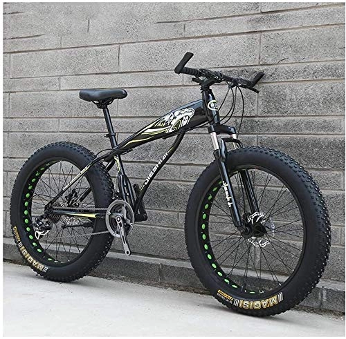 Fat Tyre Mountain Bike : LYQZ Adult Mountain Bikes, Boys Girls Fat Tire Mountain Trail Bike, Dual Disc Brake Hardtail Mountain Bike, High-carbon Steel Frame, Bicycle (Color : Yellow C, Size : 24 Inch 21 Speed)