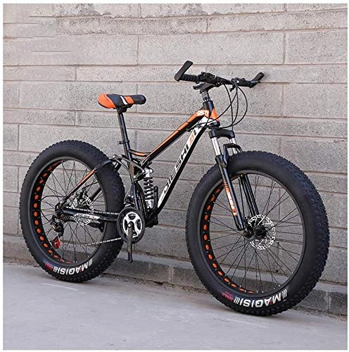 Fat Tyre Mountain Bike : LYQZ Adult Mountain Bikes, Fat Tire Dual Disc Brake Hardtail Mountain Bike, Big Wheels Bicycle, High-carbon Steel Frame (Color : New Orange, Size : 24 Inch 21 Speed)