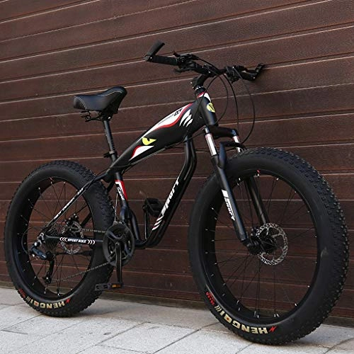 Fat Tyre Mountain Bike : LYQZ Sturdy 26 Inch Hardtail Mountain Bike, Adult Fat Tire Mountain Bicycle, Mechanical Disc Brakes, Front Suspension Men Womens Bikes (Color : Black, Size : 21 Speed)