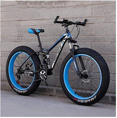 Fat Tyre Mountain Bike : LYQZ Sturdy Adult Mountain Bikes, Fat Tire Dual Disc Brake Hardtail Mountain Bike, Big Wheels Bicycle, High-carbon Steel Frame (Color : Blue, Size : 24 Inch 21 Speed)