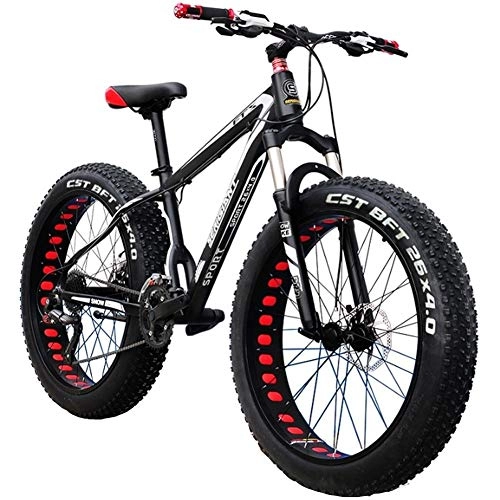 Fat Tyre Mountain Bike : LYRWISHJD 24-inch Fat Tire Mountain Bike 30-Speed Bicycle Trek Mountain Bike, Adult Bicycle Beach Bike Country Gearshift Bicycle Comfortable Seat (Color : Black, 速度 Speed : 27 Speed)
