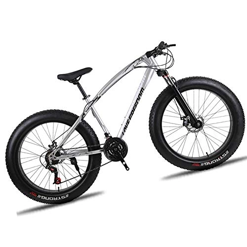 Fat Tyre Mountain Bike : LYRWISHJD 26 Inch Mens Fat Tire Mountain Bike, Beach Snow Bikes, Double Disc Brake Cruiser Bicycle, Lightweight High-Carbon Steel Frame, Aluminum Alloy Wheels (Color : White, 速度 Speed : 24Speed)