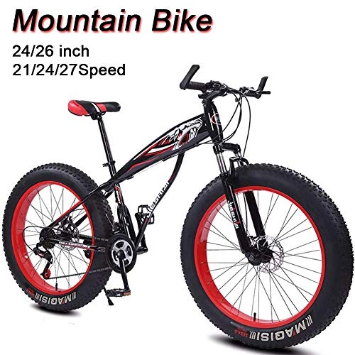 Fat Tyre Mountain Bike : LYRWISHJD 26 Inch Wheels Mountain Trail Bike High-Carbon Steel Frame MTB Beach Bike with 4.0 Inch Thick And Thick Snow Tires Bold Shock Absorber Fork Non-slip Pedals (Color : 24 Speed, Size : 24inch)