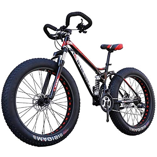 Fat Tyre Mountain Bike : LYRWISHJD Double Suspension Mountain Bike, 24 / 26 Inch, 21 / 24 / 27 Speed, 4.0" Fat Tyres Snow Bicycles Downhill Bike Black For Off-road, Snow, Beach, Mountain (Size : 24 inch, 速度 Speed : 21 Speed)