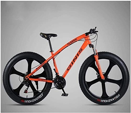 Fat Tyre Mountain Bike : Lyyy 26 Inch Mountain Bicycle, High-carbon Steel Frame Fat Tire Mountain Trail Bike, Men's Womens Hardtail Mountain Bike with Dual Disc Brake YCHAOYUE (Color : Orange, Size : 24 Speed 5 Spoke)