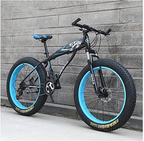 Fat Tyre Mountain Bike : Lyyy Adult Mountain Bikes, Boys Girls Fat Tire Mountain Trail Bike, Dual Disc Brake Hardtail Mountain Bike, High-carbon Steel Frame, Bicycle YCHAOYUE (Color : Blue a, Size : 24 Inch 21 Speed)