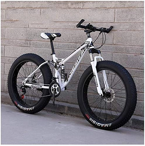 Fat Tyre Mountain Bike : Lyyy Adult Mountain Bikes, Fat Tire Dual Disc Brake Hardtail Mountain Bike, Big Wheels Bicycle, High-carbon Steel Frame YCHAOYUE (Color : White, Size : 26 Inch 21 Speed)