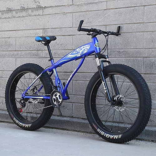 Fat Tyre Mountain Bike : LZHi1 24 Inch Fat Tire Adult Mountain Bike For Women And Men, 27 Speed Suspension Fork Mountain Trail Bike With Dual Disc Brakes, Outdoor Beach Snow Road Bicycle(Color:Blue)