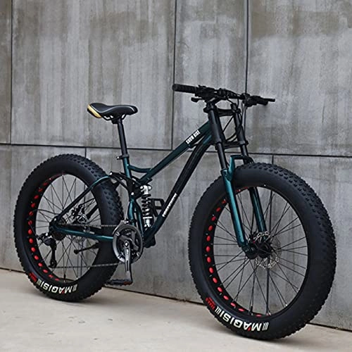 Fat Tyre Mountain Bike : LZHi1 26 Inch Fat Tire Mountain Bike With Full Suspension, 27 Speed High Carbon Steel Mouantain Trail Bicycle, Road Beach Snow Bike With Dual Disc Brakes(Color:Cyan)