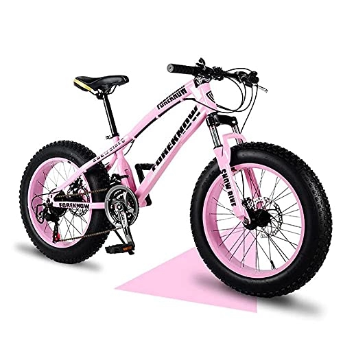 Fat Tyre Mountain Bike : Men's and Women's Fat Tire Mountain Bikes, Adult Full Suspension Beach Snow MTB Bicycle, 20 / 24 / 26 Inche, 21-30 Speeds, Disc Brakes (Pink 24inch / 27Speed)