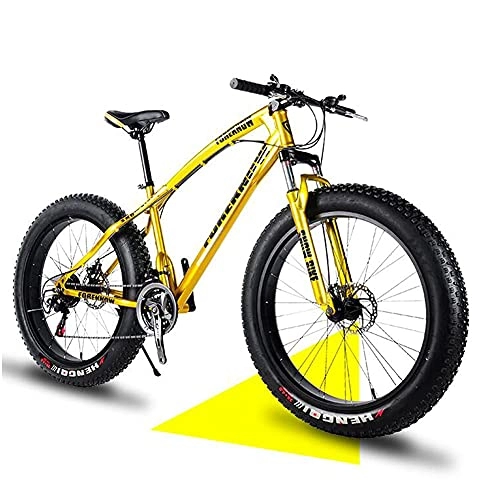 Fat Tyre Mountain Bike : Men's and Women's Fat Tire Mountain Bikes, Adult Full Suspension Beach Snow MTB Bicycle, 20 / 24 / 26 Inche, 21-30 Speeds, Disc Brakes (Yellow 24inch / 21Speed)
