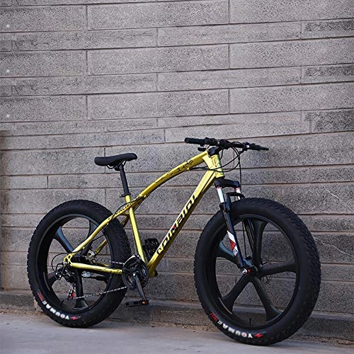 Fat Tyre Mountain Bike : Men's High-carbon Steel Frame Hardtail Mountain Bikes, 26 Inch Fat Tire Bicycle, Men Women Students Variable Speed Bike Gold 5 Spoke 26", 27-speed
