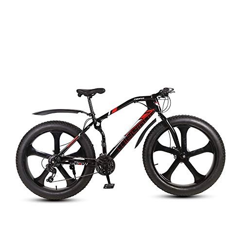 Fat Tyre Mountain Bike : MHUI Mountain Bikes, 26 Inch Fat Tire Hardtail Mountain Bike, Double Disc Brake Cruiser Bicycle, 5 Spoke, Black, 26 inch 21 speed