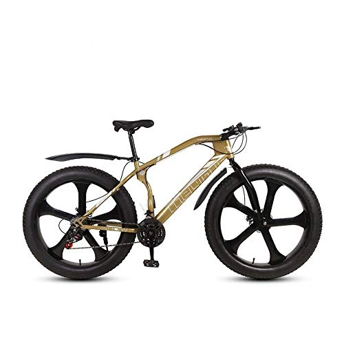 Fat Tyre Mountain Bike : MHUI Mountain Bikes, 26 Inch Fat Tire Hardtail Mountain Bike, Double Disc Brake Cruiser Bicycle, 5 Spoke, Gold, 26 inch 27 speed