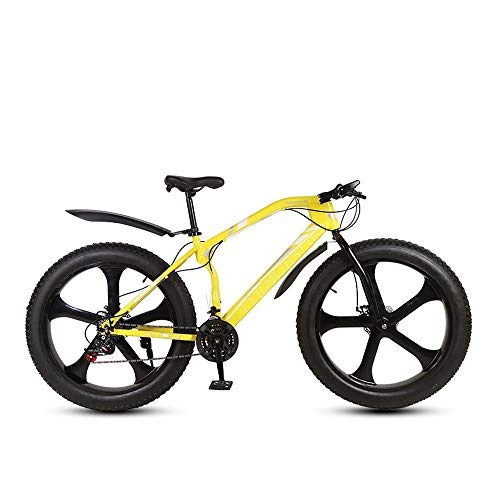 Fat Tyre Mountain Bike : MHUI Mountain Bikes, 26 Inch Fat Tire Hardtail Mountain Bike, Double Disc Brake Cruiser Bicycle, 5 Spoke, Yellow, 26 inch 27 speed