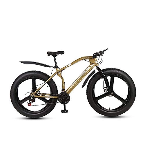 Fat Tyre Mountain Bike : MHUI Mountain Bikes, 26 Inch Fat Tire Hardtail Mountain Bike, Double Disc Brake Cruiser Bicycle, Lightweight High-Carbon Steel Frame, 3 Spoke, Gold, 26 inch 21 speed