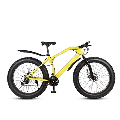 Fat Tyre Mountain Bike : MHUI Mountain Bikes, 26 Inch Fat Tire Hardtail Mountain Bike, Double Disc Brake Cruiser Bicycle, Lightweight High-Carbon Steel Frame, Yellow, 26 inch 24 speed