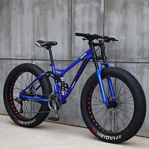 Fat Tyre Mountain Bike : Mountain Bike Adult Bikes 24" Fat Tire Hardtail Dual Suspension Frame and Fork All Terrain, Black, 27 Speed XIUYU (Color : Blue)