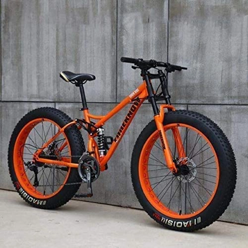 Fat Tyre Mountain Bike : Mountain Bike Adult Bikes 24" Fat Tire Hardtail Dual Suspension Frame and Fork All Terrain, Black, 27 Speed XIUYU (Color : Orange)