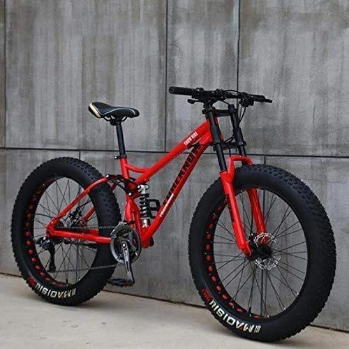 Fat Tyre Mountain Bike : Mountain Bike Adult Bikes 24" Fat Tire Hardtail Dual Suspension Frame and Fork All Terrain, Black, 27 Speed XIUYU (Color : Red)