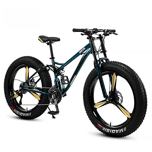 Fat Tyre Mountain Bike : Mountain Bike, Adult Fat Tire Mountain Off-Road Vehicle, 26 Inch Adult Off-Road Vehicle, Beach Snowmobile, 4.0 Big Tire Male And Female Student Variable Speed Bike(Dark green three spokes, 26 inches)