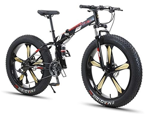 Fat Tyre Mountain Bike : Mountain Bike Adult High Carbon Steel Frame Off-road Beach Snowmobile 4.0 Fat Tire Folding Shock Absorbing Variable Speed Bicycle