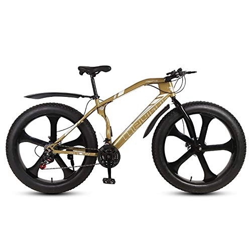 Fat Tyre Mountain Bike : MSM Furniture Men's Mountain Bikes, Dual Suspension Frame And Suspension Fork All Terrain Snow Bicycle, 26 Inch Fat Tire Hardtail Mountain Bike Gold 5 Spoke 26", 27-speed