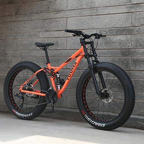 Fat Tyre Mountain Bike : Mzq-yq 26" 21-Speed Mountain Bike for Adult, Lightweight Aluminum Full Suspension Frame, Suspension Fork, Dual Disc Brake And Front Full Suspension Fork, Orange, 21speed