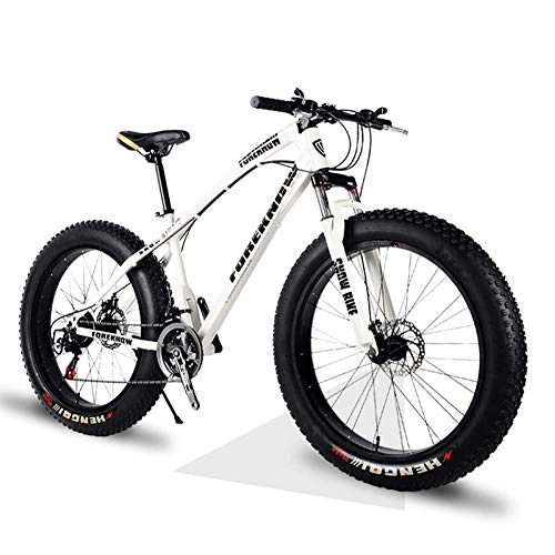 Fat Tyre Mountain Bike : NENGGE 26 Inch Hardtail Mountain Bikes with Fat Tire for Adults Men Women, Mountain Trail Bike with Front Suspension Disc Brakes, High-Carbon Steel Mountain Bicycle, White Spoke, 24 Speed