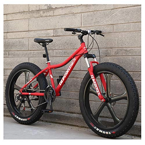 Fat Tyre Mountain Bike : NENGGE Adults Mountain Bicycle 26 Inch Fat Tire Hardtail Mountain Trail Bikes with Front Suspension for Men / Women, Mechanical Dual Disc Brakes & Adjustable Seat, 5 Spoke Red, 27 Speed