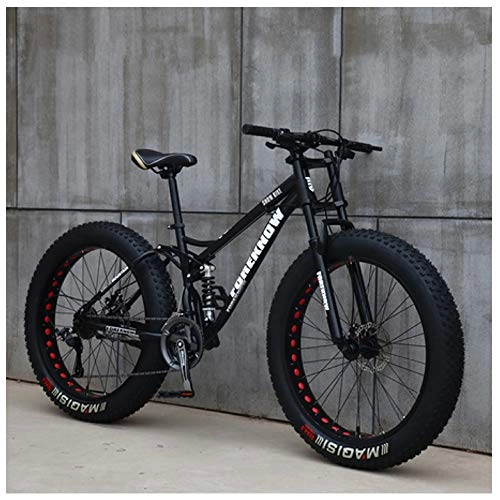 Fat Tyre Mountain Bike : NENGGE Fat Tire Hardtail Mountain Bike 26 Inch for Men and Women, Dual-Suspension Adult Mountain Trail Bikes, All Terrain Bicycle with Adjustable Seat & Dual Disc Brake, Black Spokes, 7 Speed