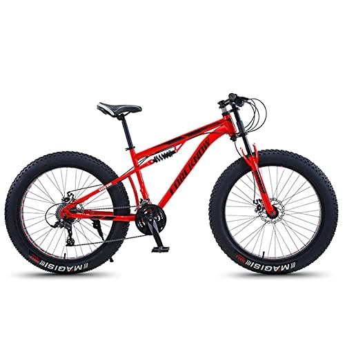 Fat Tyre Mountain Bike : NENGGE Mountain Bike 24 Inch Fat Tire for Men and Women, Dual-Suspension Adult Mountain Trail Bikes, All Terrain Bicycle with Adjustable Seat & Dual Disc Brake, Red, 21 Speed
