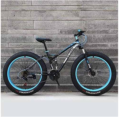 Fat Tyre Mountain Bike : Nwn Mens Womens Mountain Bikes, High-carbon Steel Frame, Dual Disc Brake Hardtail Mountain Bike, All Terrain Bicycle, Anti-Slip Bikes, 26 Inch (Color : Blue, Size : 24 Speed)