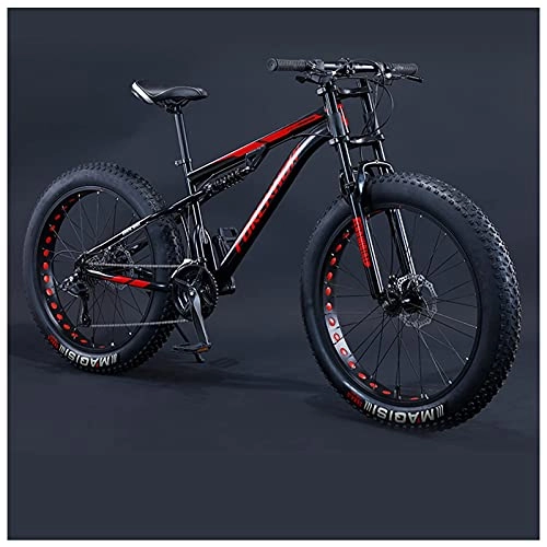 Fat Tyre Mountain Bike : NZKW 24 Inch Fat Tire Hardtail Mountain Bike for Men and Women, Dual-Suspension Adult Mountain Trail Bikes, All Terrain Bicycle with Adjustable Seat & Dual Disc Brake, Black, 30 Speed