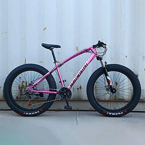 Fat Tyre Mountain Bike : NZKW Mountain Bikes, Fat Tire Hardtail Mountain Bike, All Terrain Mountain Bike with Front Suspension Adjustable Seat(7-Speed 24" 26 Inch), Purple, 7speed 24 inch