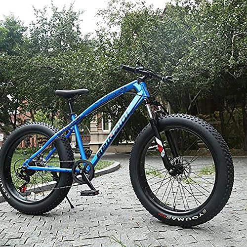 Fat Tyre Mountain Bike : NZKW Mountain Fat Tire Bike Adult Road Bikes Summer Travel Double Shock Disc Brake Speed ​​Adjustable Bicycle Bicycle Adjustable Seat for Beach, Desert, Snow, Blue, 7speed 24 inch
