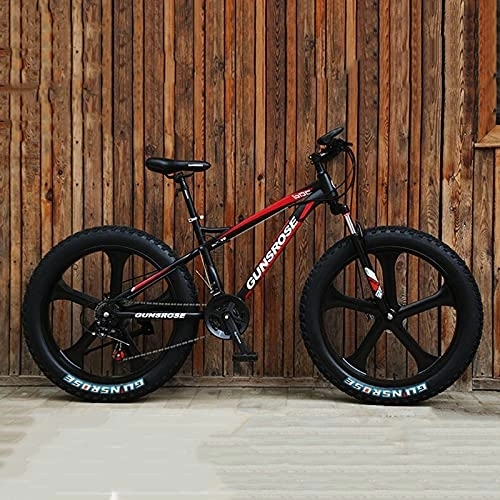 Fat Tyre Mountain Bike : PBTRM 26 Inch Fat Tire Mountain Bike, 21-Speed Dual Disc Brake Mens Bike, 4-Inch Wide Knobby Tires, Front Fork Suspension, High Carbon Steel Frame, Multiple Colors, Red