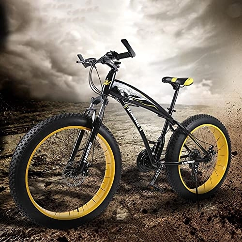 Fat Tyre Mountain Bike : PBTRM Fat Tire Mountain Bike 24 / 26 Inch Wheels Adult Bicycle, 4-Inch Wide Knobby Tires Anti-Slip Bike, 21 / 24 / 27-Speed, High Carbon Steel Frame, Double Disc Brake Suspension Fork, 24 speed, 24 in