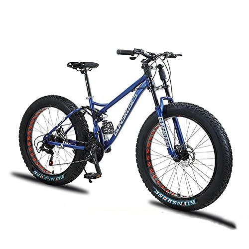 Fat Tyre Mountain Bike : PBTRM Fat Tire Mountain Bike for Men, Dual-Suspension Adult Mountain Trail Bikes, 24 / 26 Inch Wheels, 7 Speed, 4 Inch Knobby Tire, All Terrain Bicycle, Dual Disc Brake, Blue, 24