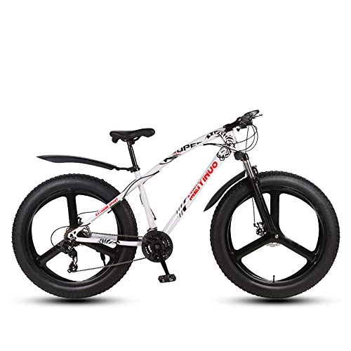 Fat Tyre Mountain Bike : Poooooi Bicycle 26 Inch Double Disc Snowmobile Wide Tires Off-Road ATV Transmission Bike Adult Mountain Bike, white, 27