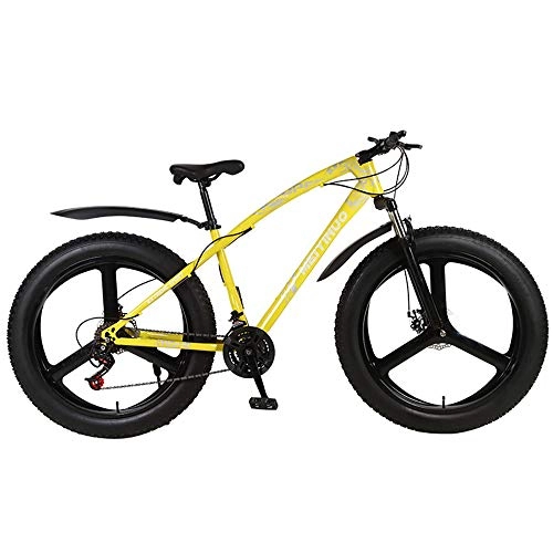 Fat Tyre Mountain Bike : Poooooi Bicycle 26 Inch Double Disc Snowmobile Wide Tires Off-Road ATV Transmission Bike Adult Mountain Bike, yellow, 24