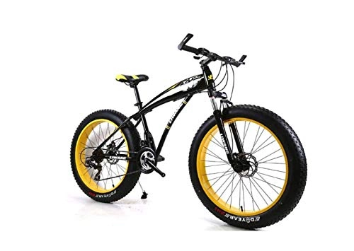 Fat Tyre Mountain Bike : QGQ Mountain Bike 21 / 24 / 27 Speeds Mens MTB Bike 24 inch Fat Tire Road Bicycle Snow Bike Pedals with Disc Brakes and Suspension Fork, Blackyellow, 21 Speed