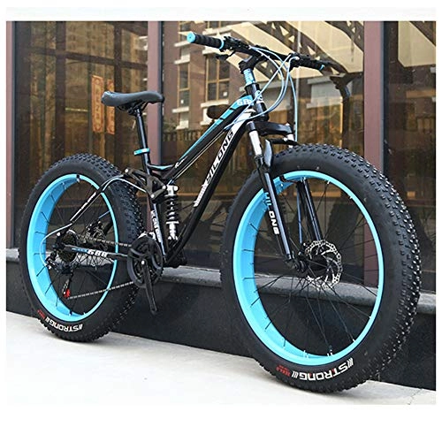 Fat Tyre Mountain Bike : QIMENG 24 / 26 Inch Mountain Bikes Fat Tire Hardtail Mountain Bikes Beach Snowmobile Bicycle Dual Suspension Frame High-Carbon Steel Frame 21 / 24 / 27 Speed Adjustable Seat, Blue, 26inches 21speed