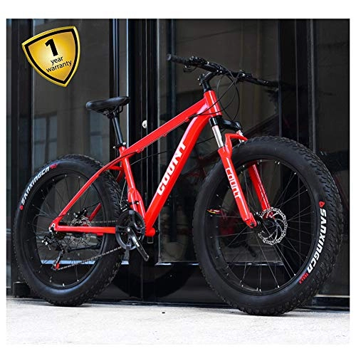 Fat Tyre Mountain Bike : QIMENG 24 Inch Mountain Bikes Fat Tire Beach Snowmobile Bicycle Adjustable Seat 7 / 21 / 24 / 27-Speed Dual Disc Brake Off-Road Suitable for Height 160-180Cm, red, 21 speed