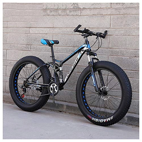 Fat Tyre Mountain Bike : QIMENG 24 Inch Mountain Bikes Fat Tire Beach Snowmobile Bicycle Suspension Fork All Terrain High-Carbon Steel Frame Dual Full Suspension Bicycle Suitable for Height 145Cm-1.8Cm, C, 7 speed