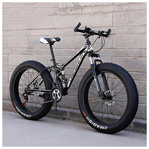 Fat Tyre Mountain Bike : QIMENG 24 Inch Mountain Bikes Fat Tire Beach Snowmobile Bicycle Suspension Fork All Terrain High-Carbon Steel Frame Dual Full Suspension Bicycle Suitable for Height 145Cm-1.8Cm, F, 7 speed